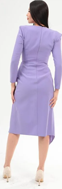 Trend Uzun Kollu Dantel Detaylı Abiye Midi Elbise-1794