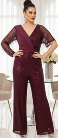 Mürdüm Payetli Püsküllü Abiye Tulum / Tek Kol Şal Yaka Uzun Kol Özel Gün Jumpsuit