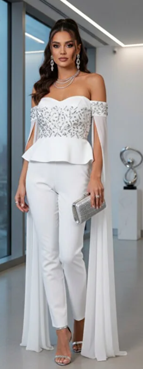 Straplez Peplum Tül Kollu Abiye Tulum-7107