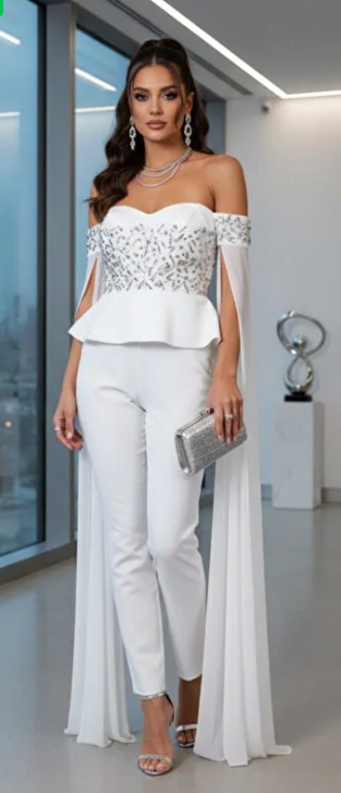 Straplez Peplum Tül Kollu Abiye Tulum-7107
